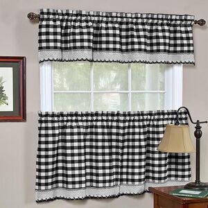 Buffalo Black Plaid Modern Window Curtain Panel : 58" x 36" Tier Pair